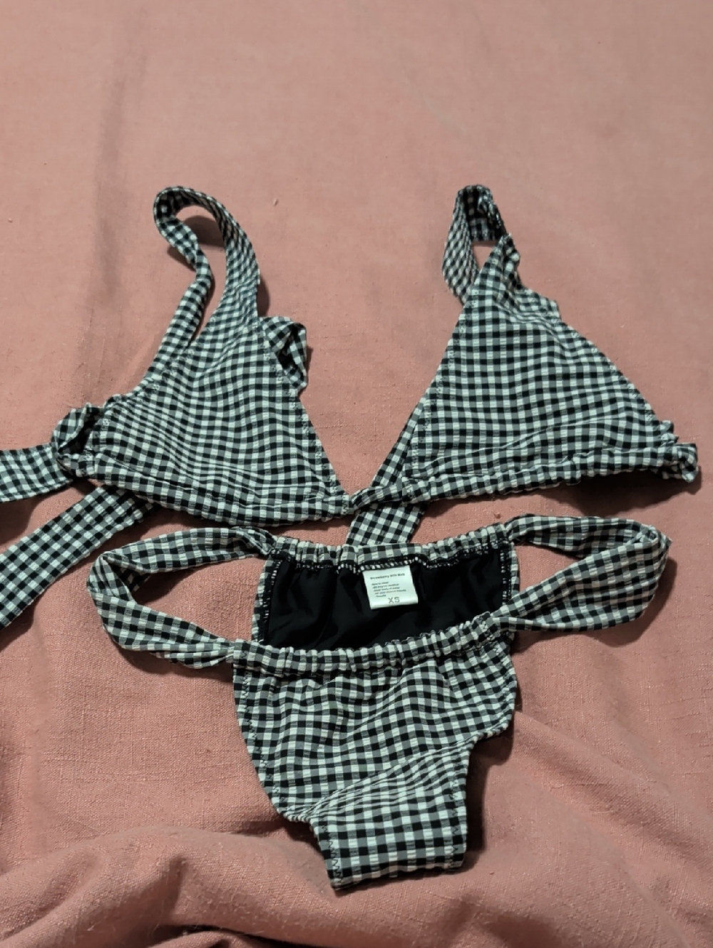 Strawberry Milk Mob Black and White Gingham Triangle Bikini